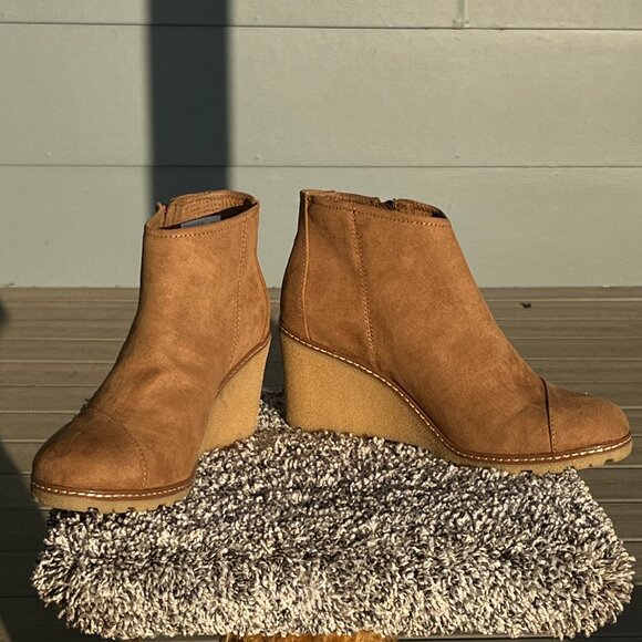 Toms Avery Wedge Women Brown Side Zip Bootie Wedge Heel Side Zip Size 10 - Picture 4 of 7